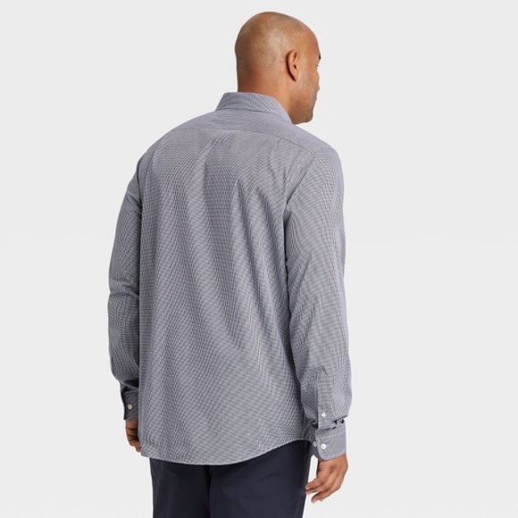 NWT - Navy Gingham Check Long Sleeve Button Up Dress Shirt - Standard Fit - Picture 2 of 8